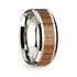 14k White Gold Polished Beveled Edges W/ Teakwood Inlay - 8 mm