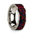 Flat Polished 14k White Gold Wedding Ring with Black and Red Opal Inlay - 8 mm
