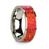Polished 14k White Gold Men's Flat Wedding Ring with Red Opal Inlay - 8mm