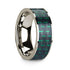 Men's Polished 14k White Gold Flat Ring with Black & Green Carbon Fiber Inlay - 8mm