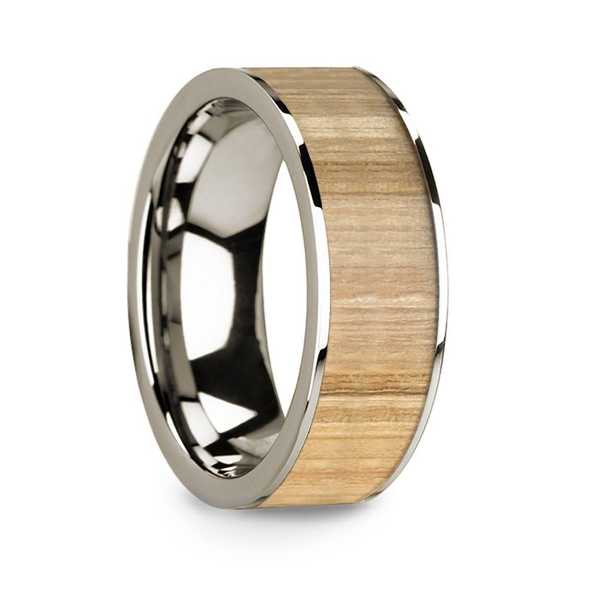 Polished 14k White Gold W/ Ash Wood Inlay - 8mm